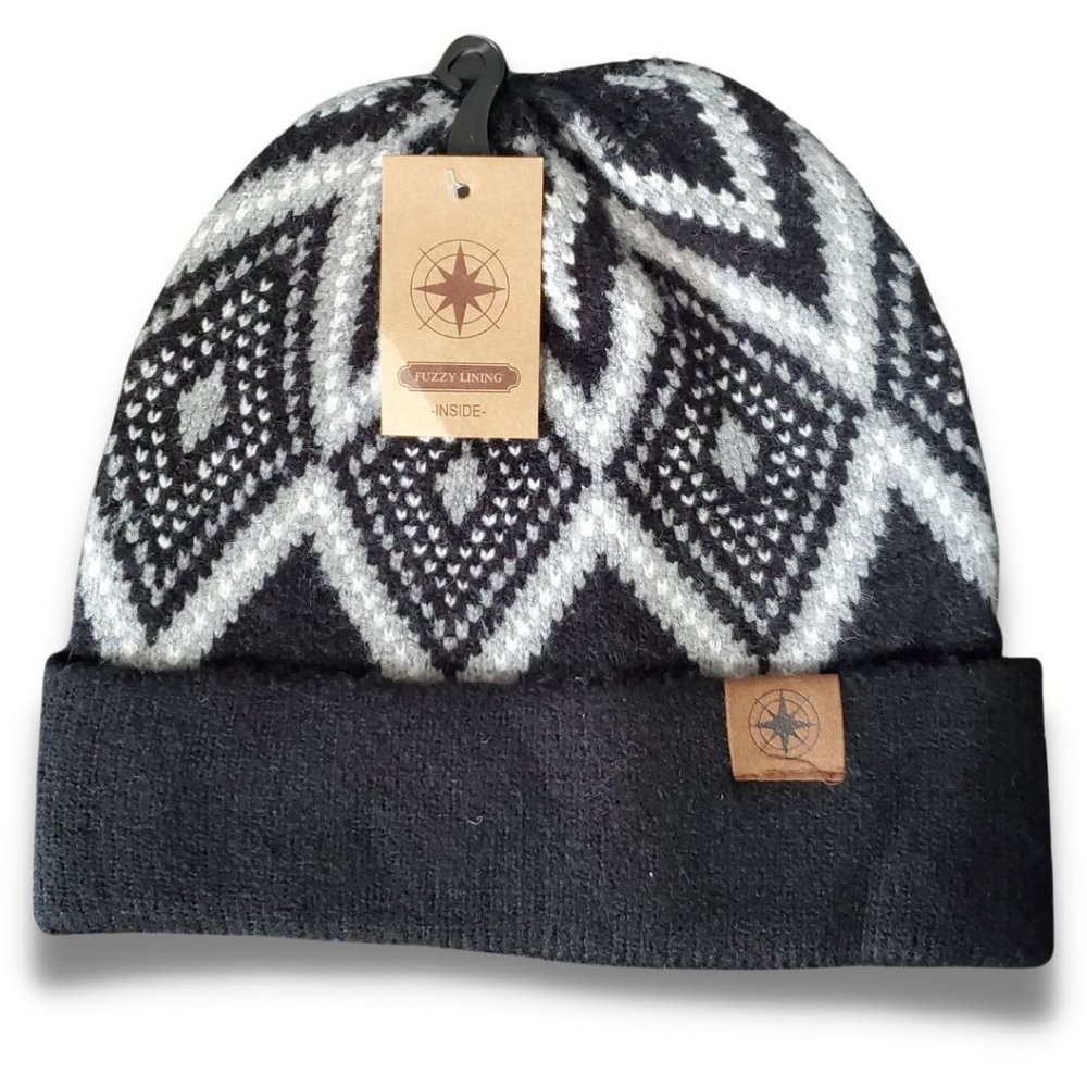 C.C. Accessories Women's Black, Grey and White Diamond Pattern Beanie Hat